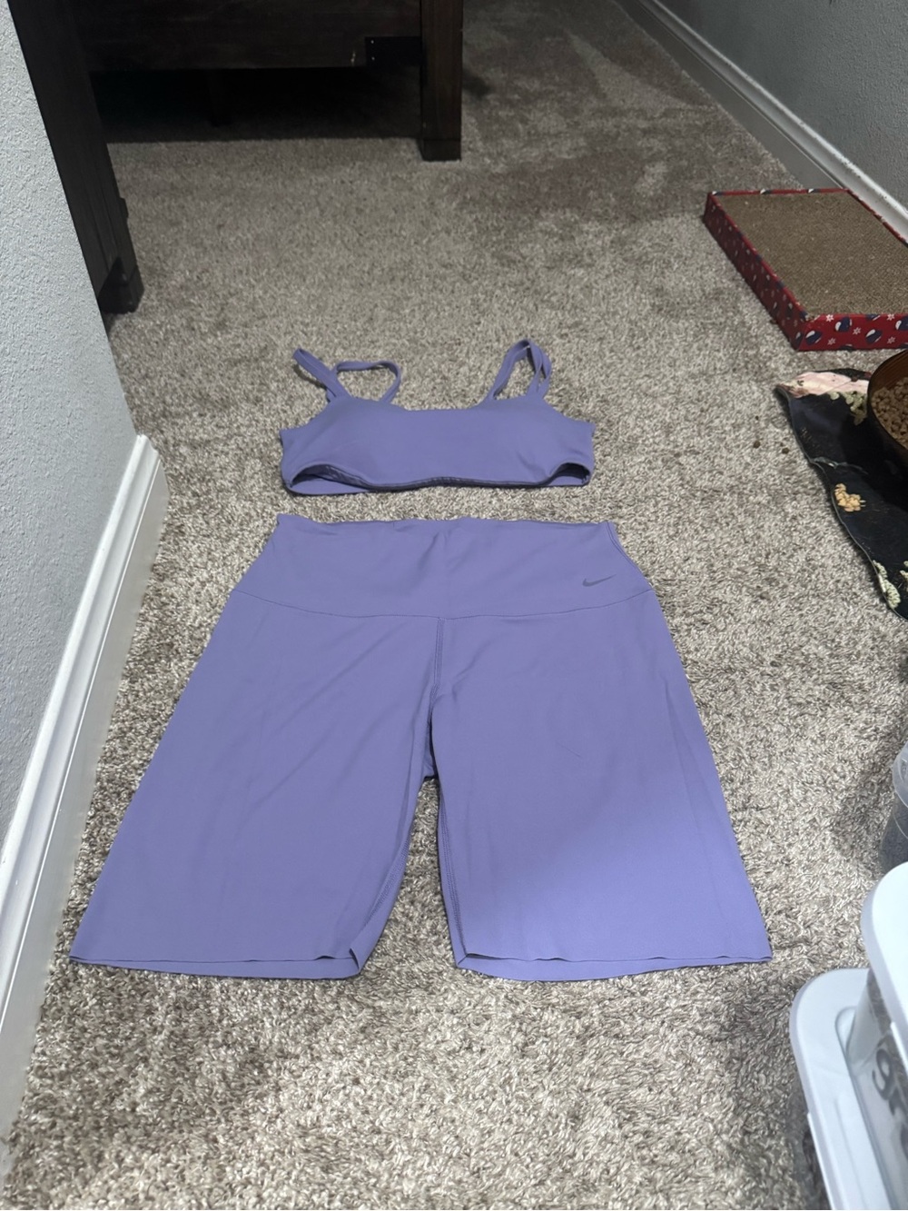 Nike Lavender High-Waist Bike Shorts and Matching Sports Bra Set